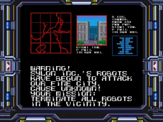 
											The game provides a bit of exposition between levels to justify exactly why you're single-handedly waging war against an robot army.