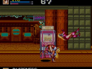 
											And a throw. Unlike the other two characters, Iyo can throw both forwards and backwards.