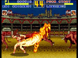 
											Hot babe: Mai Shiranui sets Lawrence on fire!