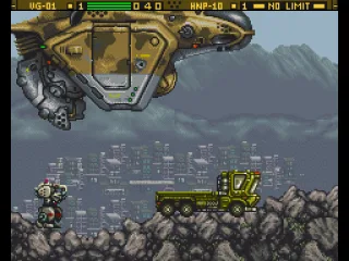 
											Trying to defend against an armed carrier takes pot shots at flat-bed transport