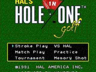 
											The main menu gives you options for stroke play, match play, a versus match against the computer, or even entering the *vaunted* HAL Classic Open.