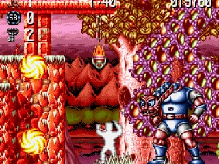 
											The first boss got Jim due to his camoflaging with the background