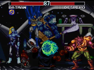 
											Desparo's energy ball fires on Batman