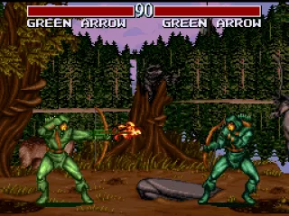 
											Green Arrow mirror match.  Player 2 gets a darker costume if you both select the same character.