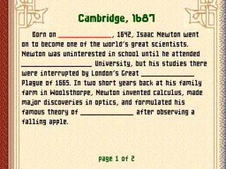 
											Background information about Newton. You need to fill in the missing words in order to be able to return the apple