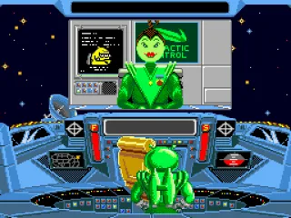 
											Math Blaster gets his mission from the Galactic Commander.