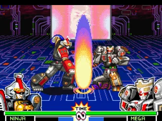 
											Crouching-blocked, Mega Tigerzord uses the fastest way to avoid Ninja Megazord's energy-geyser blow!
