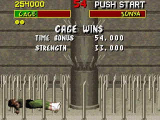 
											You've launched your opponent in the pit bottom. But the SNES version possess a weak point: NO BLOOD!