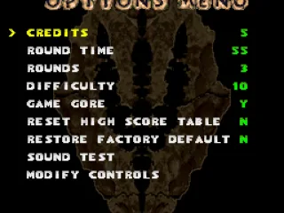 
											Options screen.