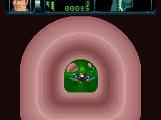 
											Pilot the ship through the hole in the mucous -- watch out, it rotates!