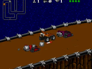 
											The beginning of a race can be very dangerous, with all drivers firing missiles and laying mines.