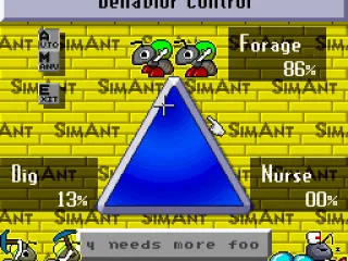 
											The behavior control menu.  Use it to set tasks for the ants you aren't controlling directly.