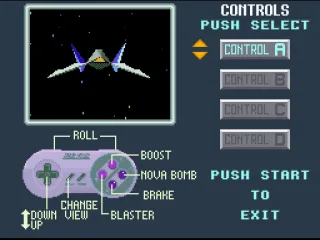 
											After the title screen you can configure your controls, and at the same time get a feel for the movement of your Arwing