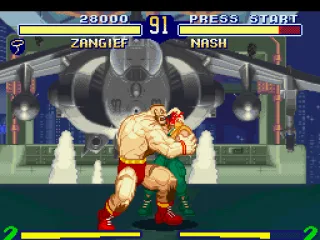 
											Nash (Charlie) caught by Zangief's closing move Kamitsuki: he wasn't ready for some bloody bites...