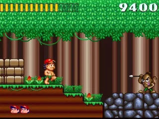 
											This mean-looking spear-thrower is not enough to stop Master Higgins