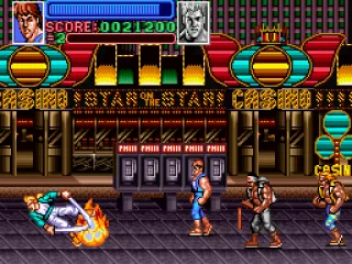 
											A sword using bad guy, getting hit by an explosion.