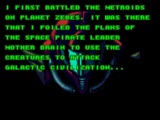 
											Samus summarizes the events of previous Metroid games