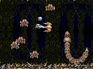 
											In the final level insect and serpent-like enemies attack you from every angle.