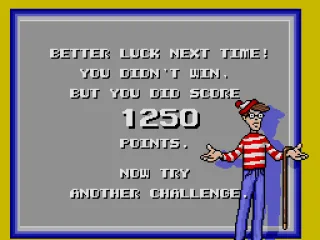 
											If you don't find Waldo and the scroll before time runs out, you get this screen.