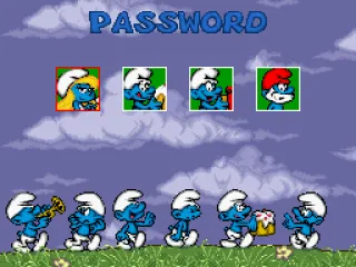 
											Password screen uses pictures of some Smurfs.